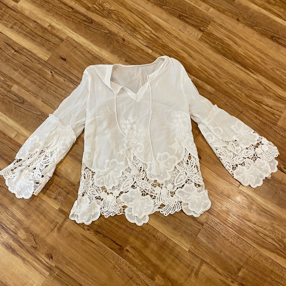 Elegant White Lace Trim Blouse